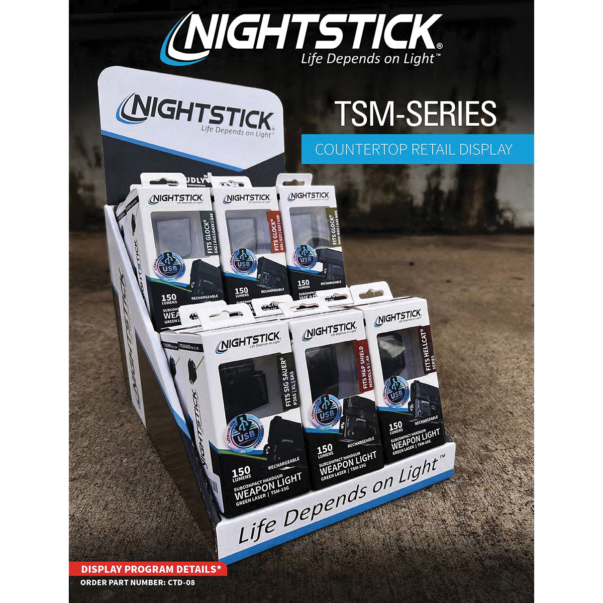 Nightstick Weapon Light Display with Green Laser - 150 lm Green Laser Light Combo for Tactical Use - CTD-08