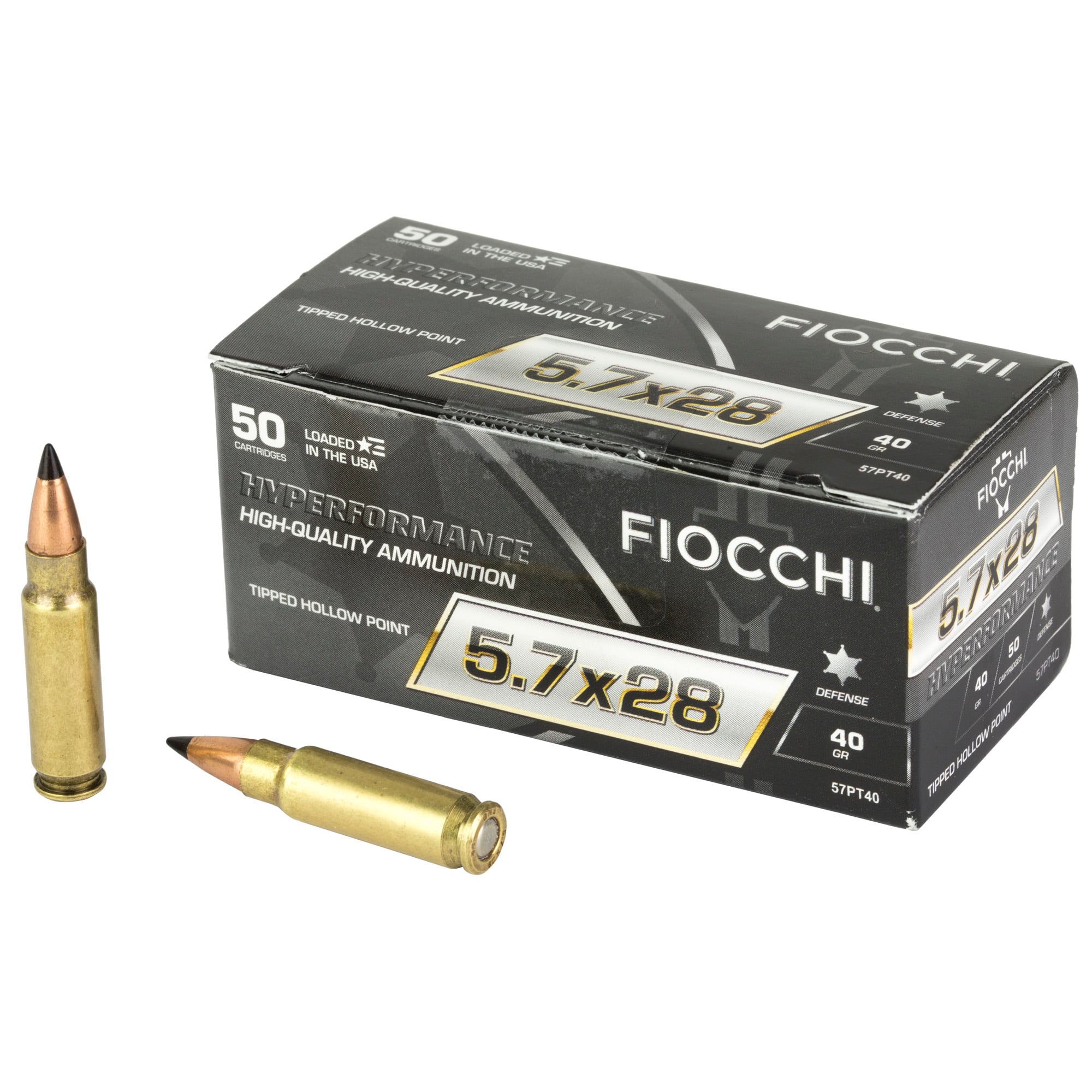 Fiocchi Hyperformance Defense 5.7x28mm 40gr. PTHP Ammo, 50rds - 57PT40