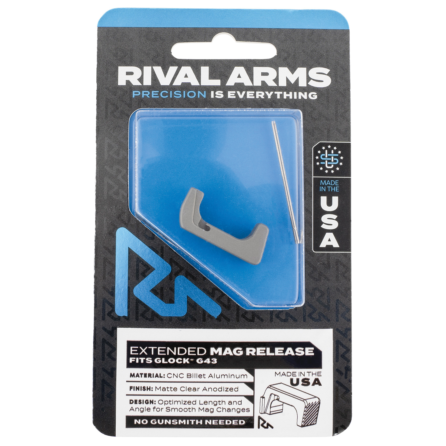 Rival Arms Extended Magazine Release for Glock 43, Matte Clear Anodized - RA-RA72G003D