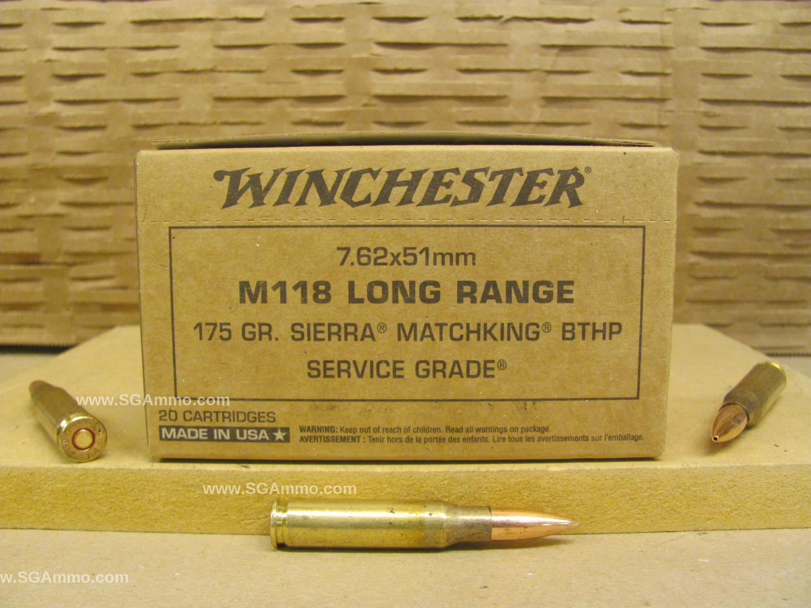 500 Round Case – 7.62x51mm 175 Grain M118 Long Range Sierra Matchking BTHP Lake City Winchester Service Grade Ammo – SGM118LRW