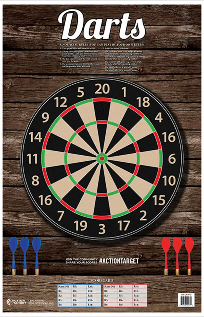 Action Target GSDARTS100 Entertainment Dart Board Paper Hanging 23" x 35" Multi-Color 100 Per Box