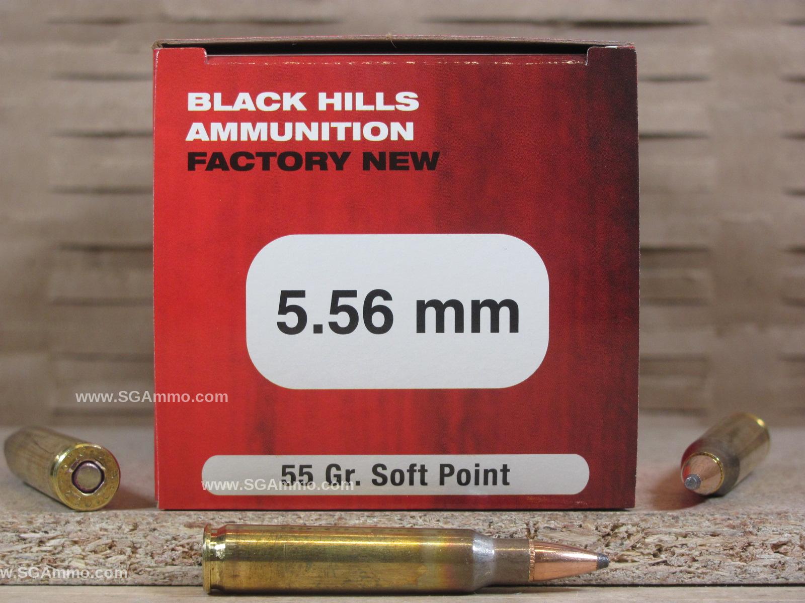 500 Round Case – 5.56mm 55 Grain Soft Point Black Hills Ammo – D556N5