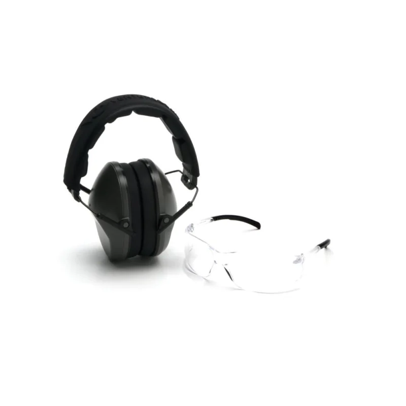 Pyramex Low-Profile Combo Kit Clear Shooting Glasses and Passive Earmuff 24dB OD Green