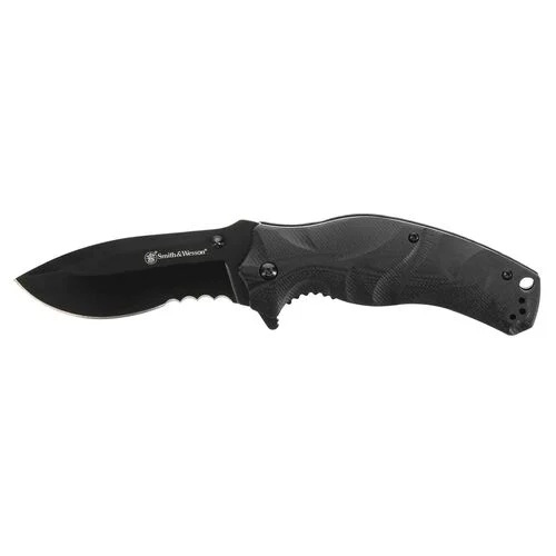 Smith & Wesson Black Ops Recurve Folding Drop Point Knife, Black - 1136220