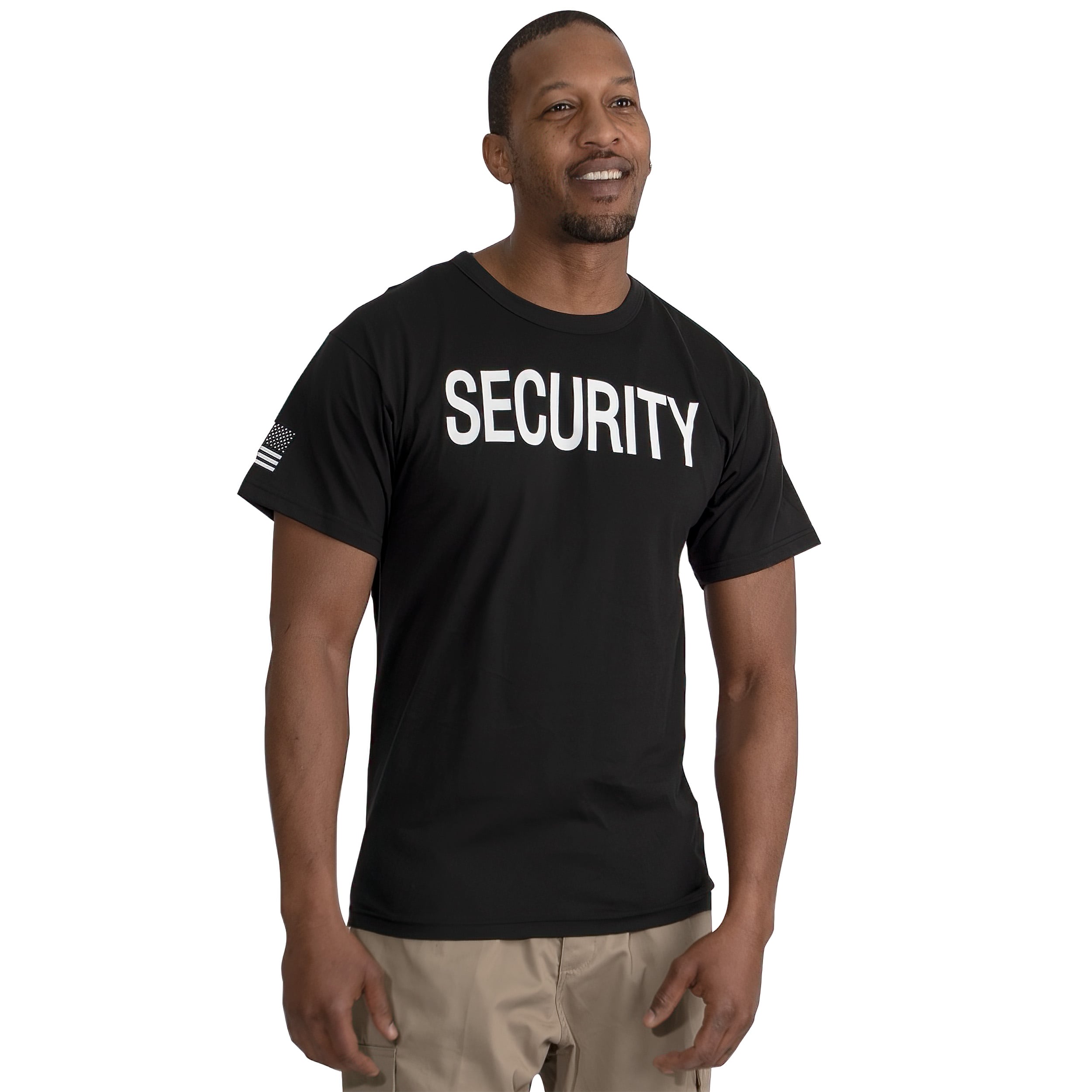 Rothco 2-Sided Security T-Shirt With Us Flag On Sleeve - Black, X-Large