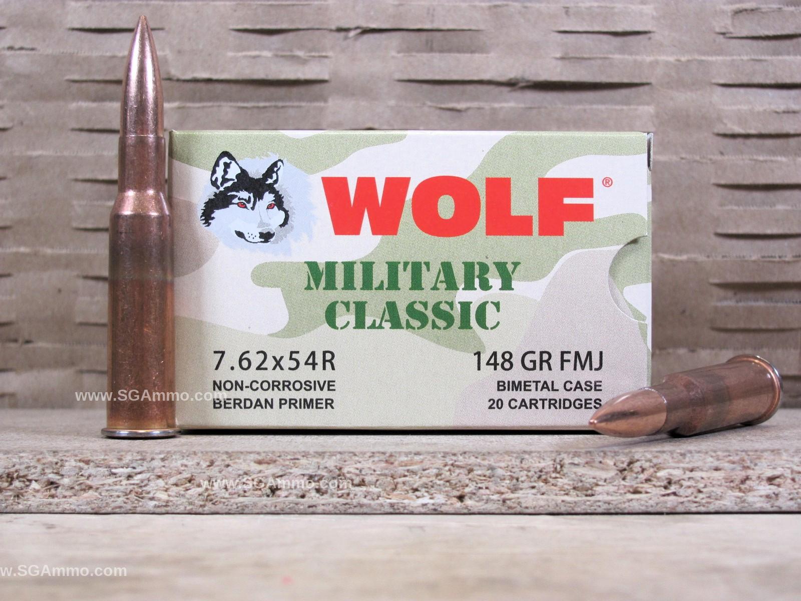 500 Round Case – 7.62x54R 148 Grain FMJ Bi-metal Case Wolf WPA Military Classic Ammo by LVE