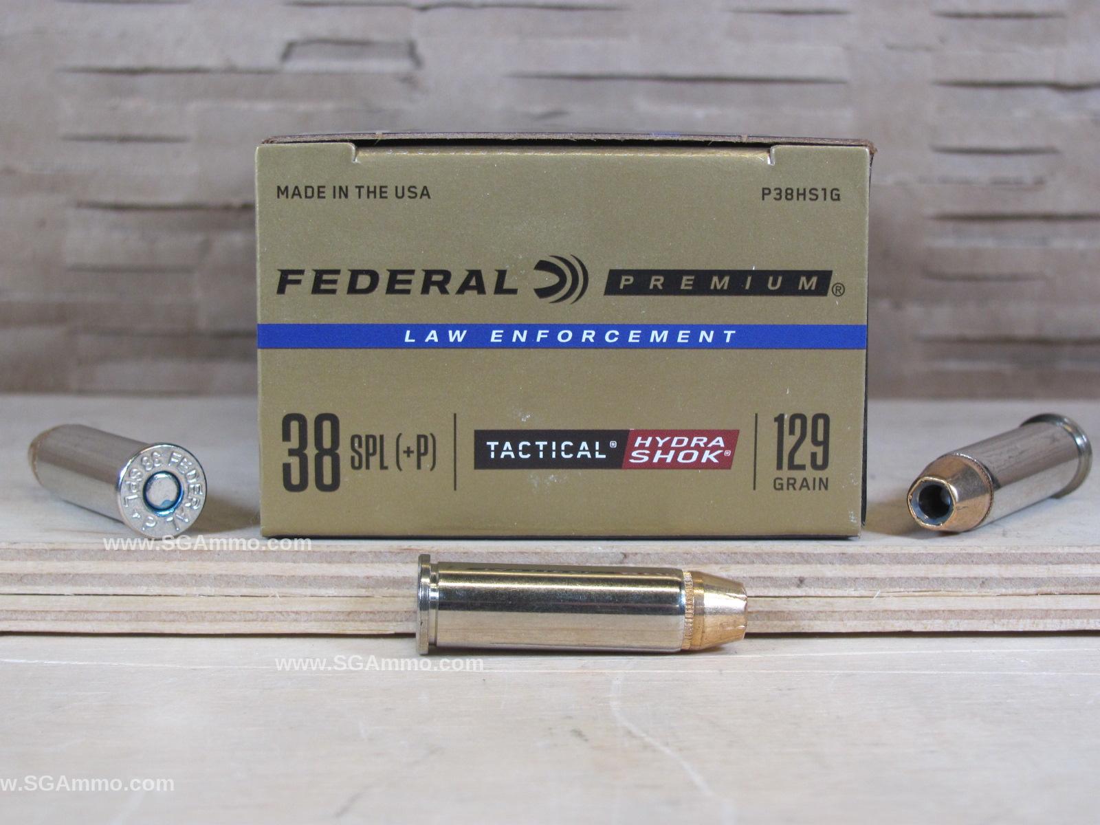 1000 Round Case – 38 Special +P Federal Hydra Shok LE 129 Grain Ammo – P38HS1G