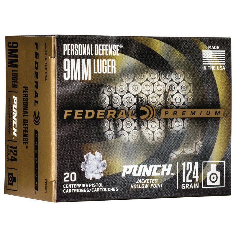 Federal PD9P1 Punch Personal Defense 9mmLuger 124gr Jacketed Hollow Point 20 Per Box/10 Case - No Credit Card Fees - Low, flat rate shipping