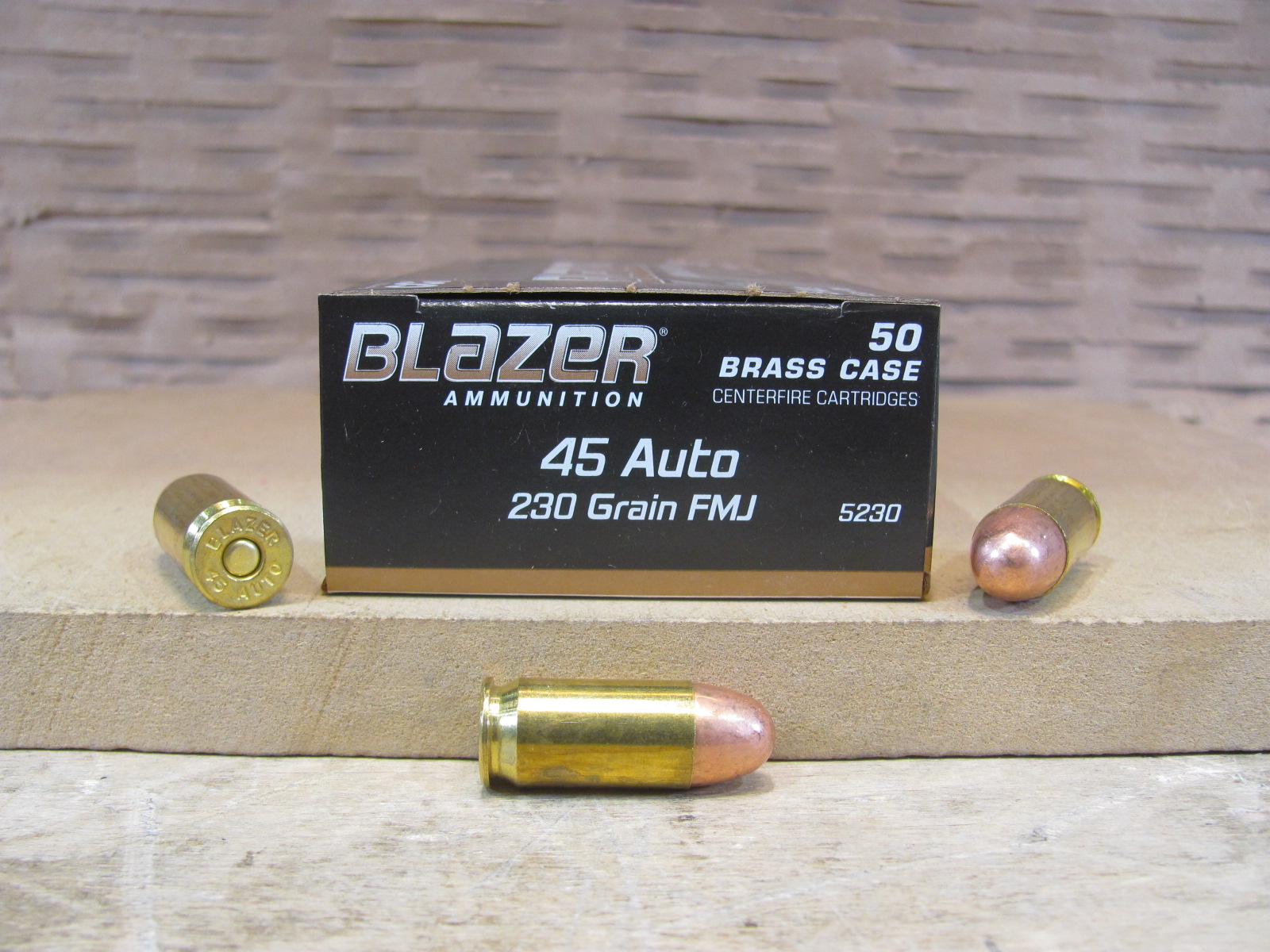 50 Round Box – 45 Auto 230 Grain FMJ CCI Blazer Brass Case Ammo – 5230