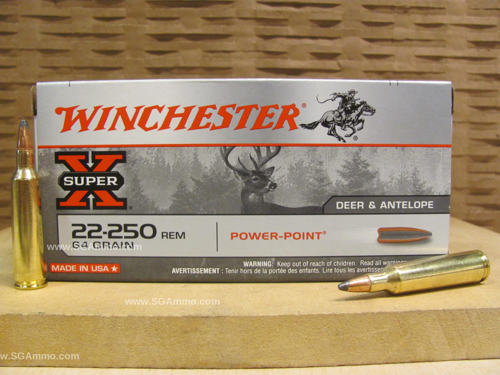 200 Round Case – 22-250 Rem 64 Grain Power Point Winchester Super X Ammo – X222502