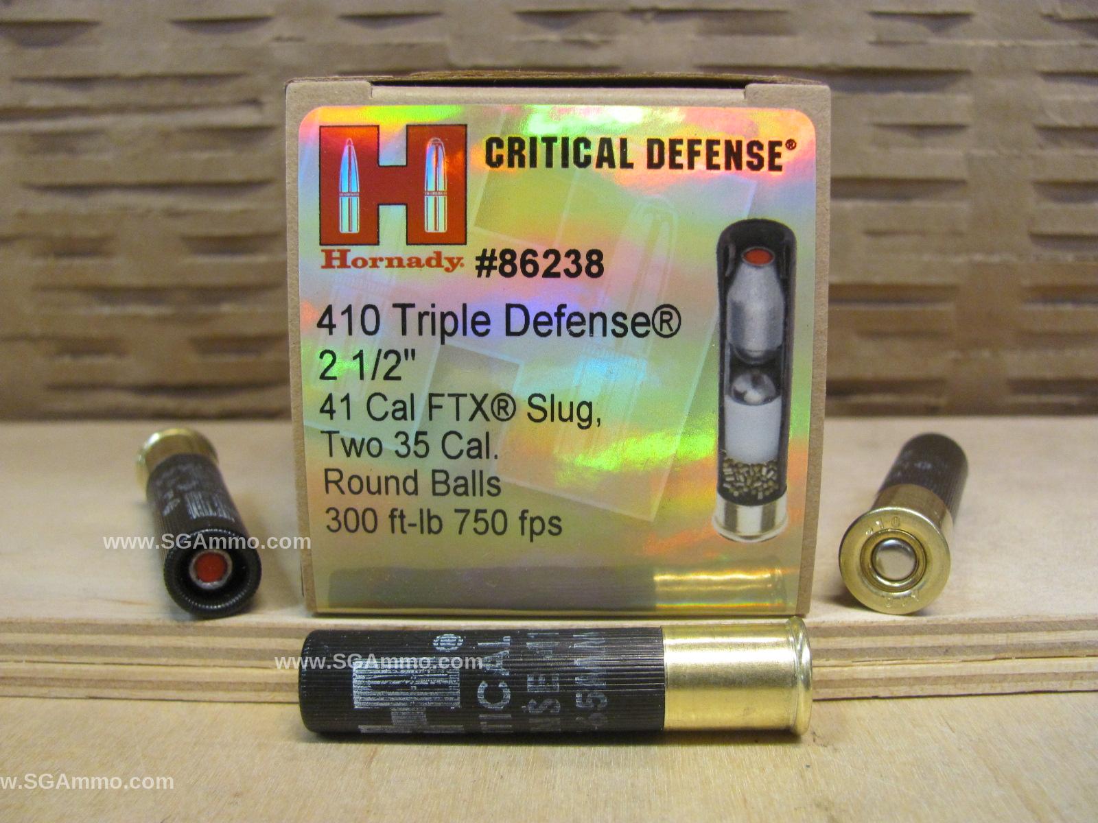 20 Round Box – 410 Judge Handgun Load – Hornady Critical Defense – Triple Defense 2.5 Inch Shell – 86238