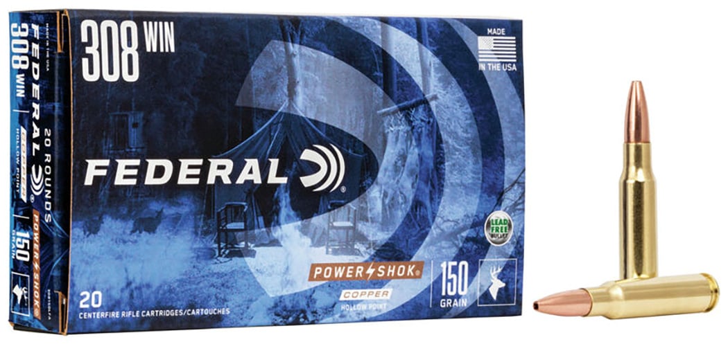 Federal Power-Shok 150 gr Copper Hollow Point .308 Win Ammo, 20/box - 308150LFA