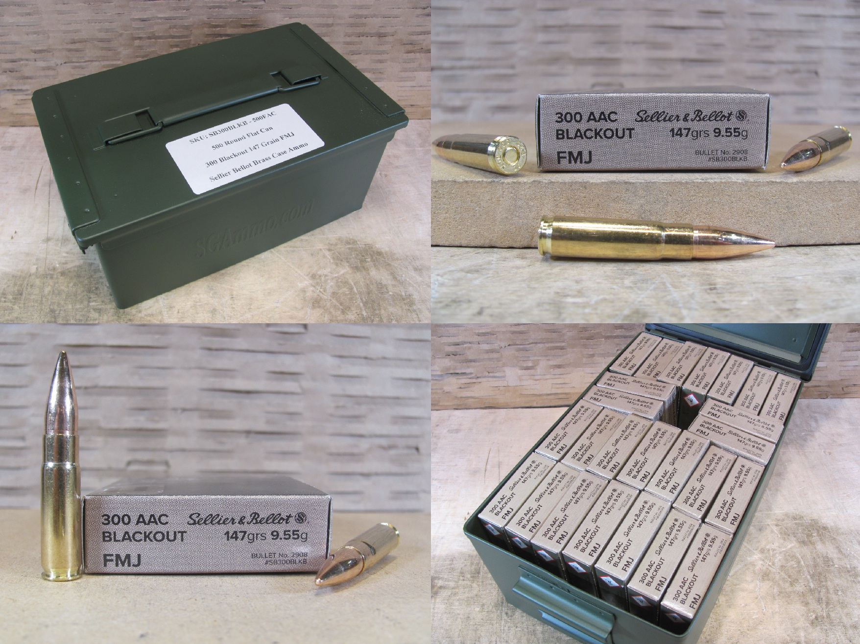 500 Round Flat Can – 300 AAC Blackout 147 Grain FMJ Ammo by Sellier Bellot – SB300BLKB – Packed in Metal Canister