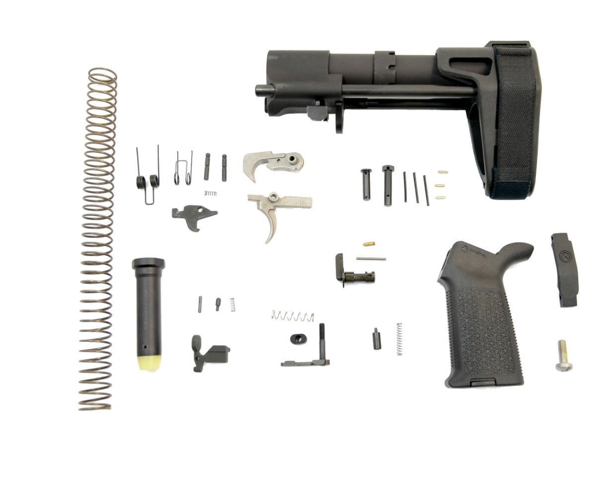 PSA MOE EPT Pistol Lower Build Kit With SB Tactical PDW Brace, Black