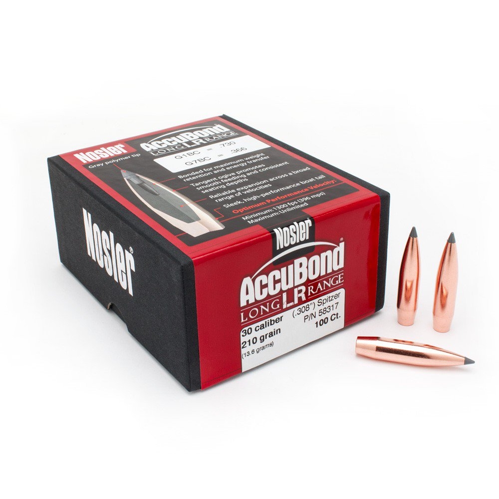 Nosler 30 Caliber(.308) 210gr AccuBond Long Range Bonded Spitzer BT Box/100 - 58317