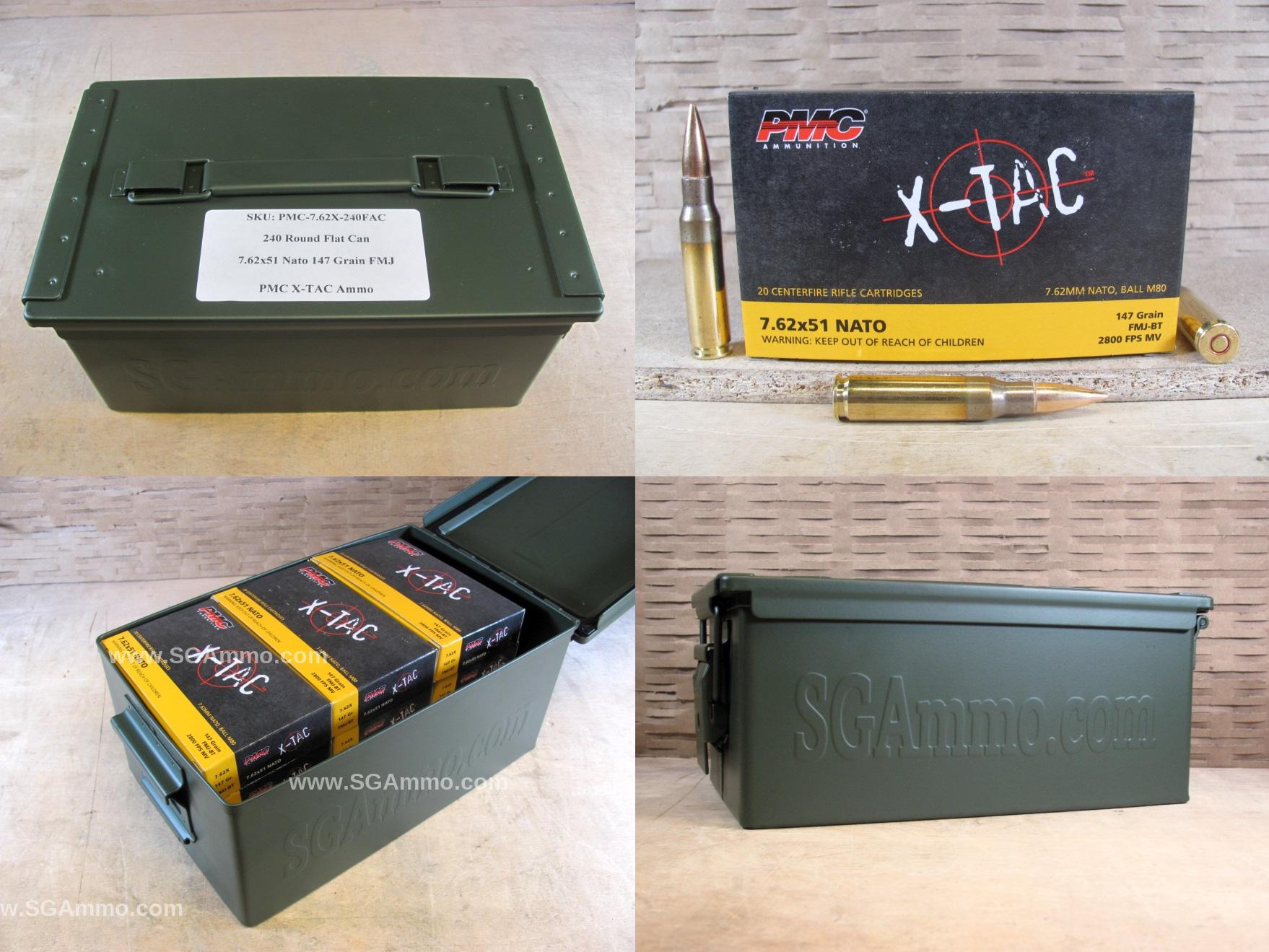 240 Round Flat Can – 7.62×51 Nato 147 Grain FMJ PMC X-TAC Ammo – 7.62X – Packed in Metal Canister