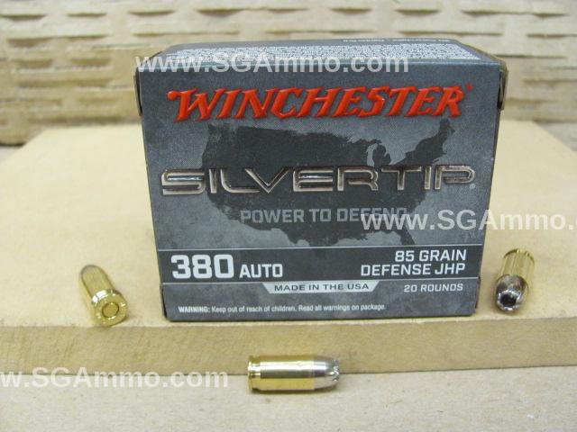 20 Round Box – 380 Auto 85 Grain Defense JHP Winchester Silvertip Ammo – W380ST