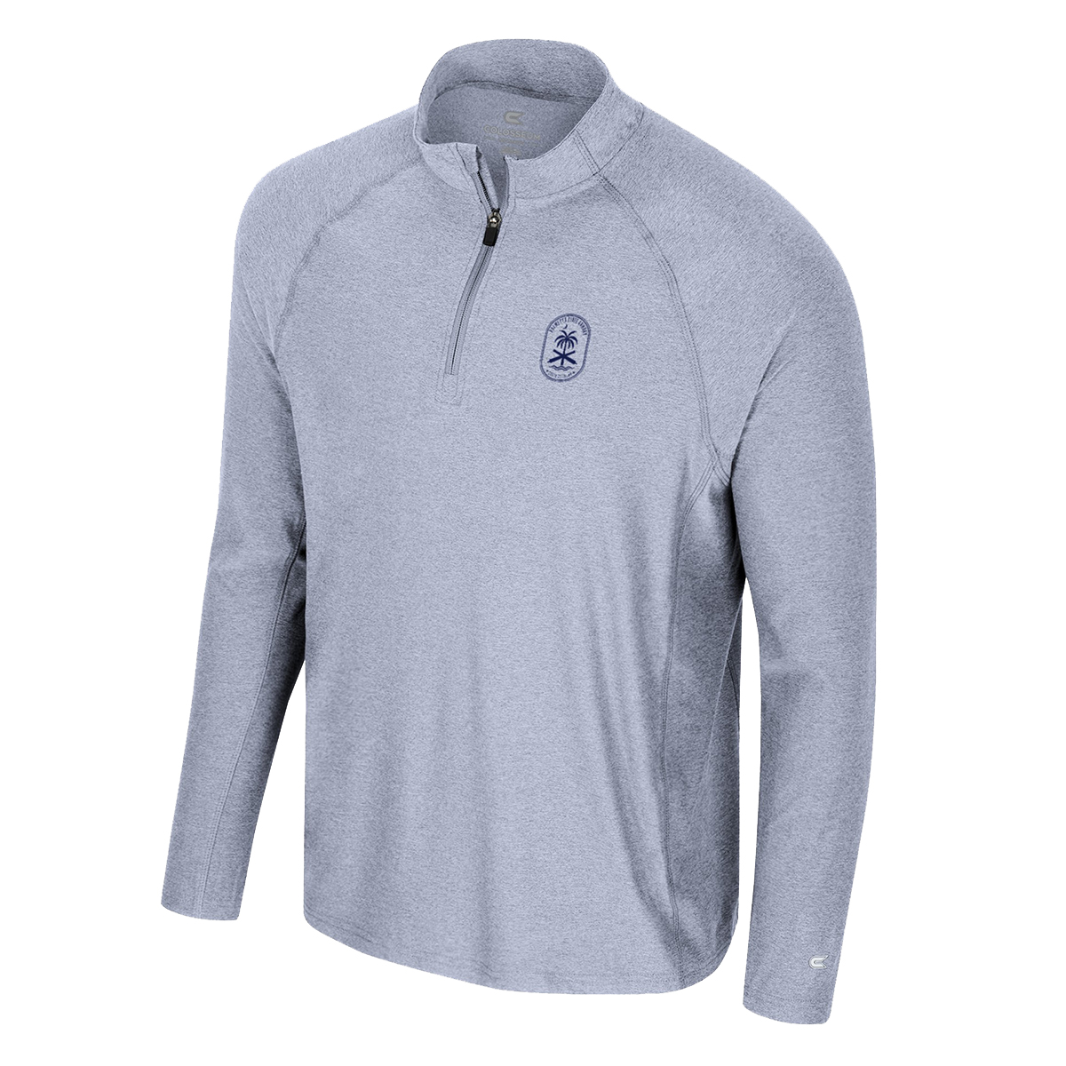 PSA Palm Tree 1/4 Zip Long Sleeve Pullover, Light Blue - Medium