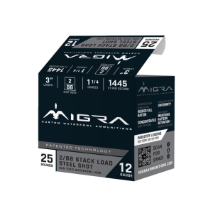 Migra-Ammunitions-Llc Migra Steel Waterfowl Stacked Shotshell 12ga 3" 1-1/4 oz 1445 fps #2 & BB 25/ct
