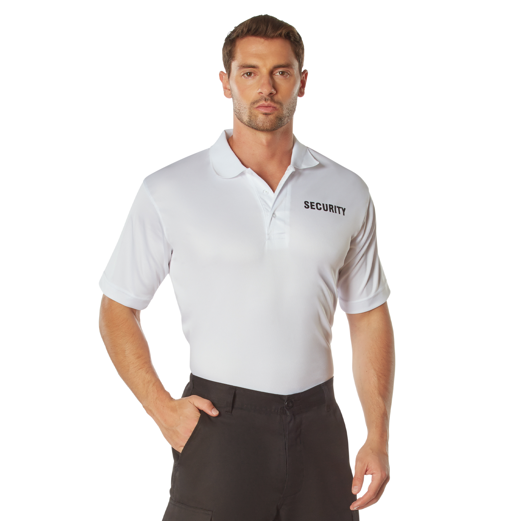 Rothco Moisture Wicking Security Polo Shirt - White W- Black Lettering, 2X-Large