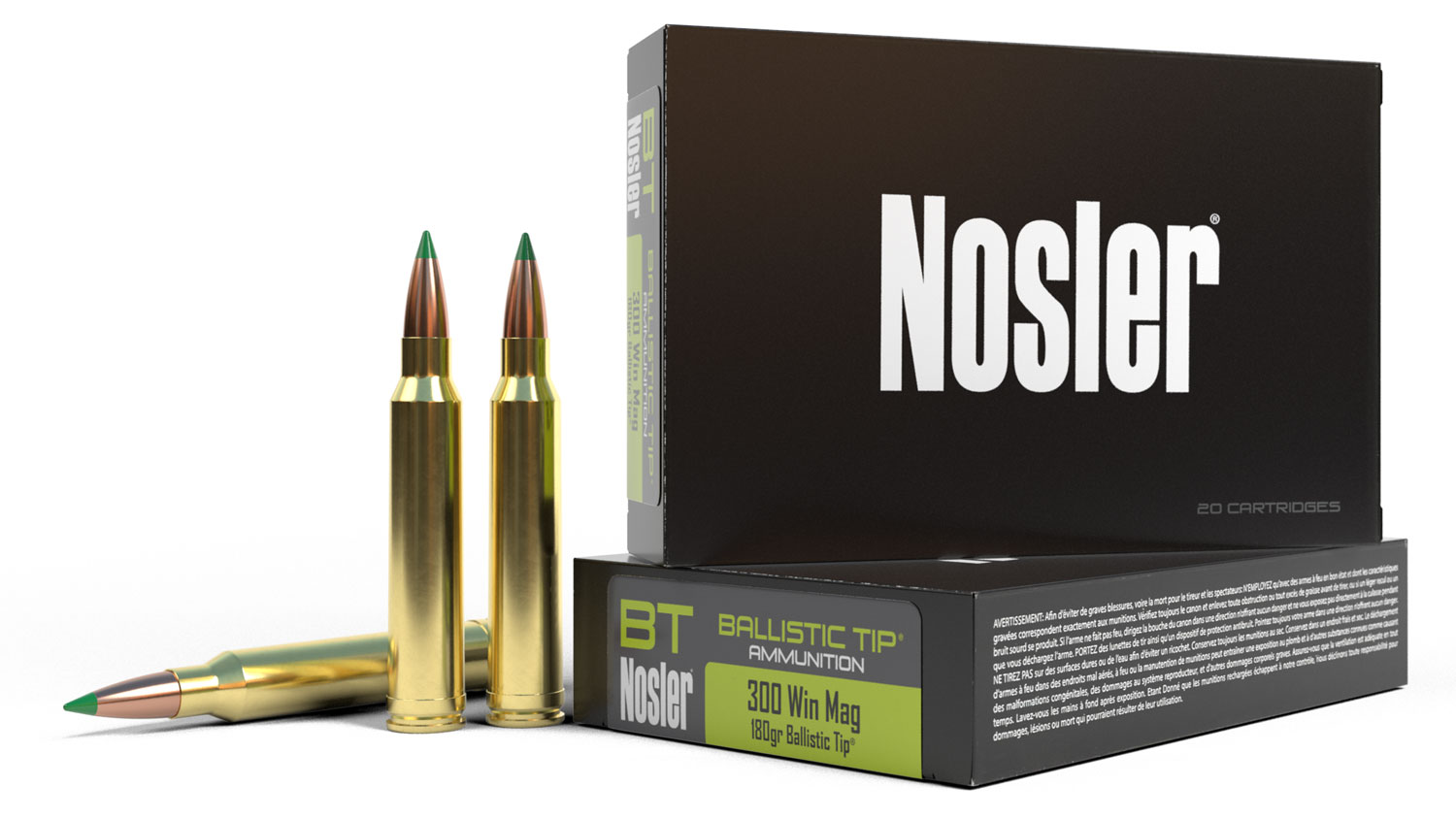 Nosler 300 Win Mag 180 grain Ballistic Tip Hunting Rifle Ammo, 20/Box - 40053