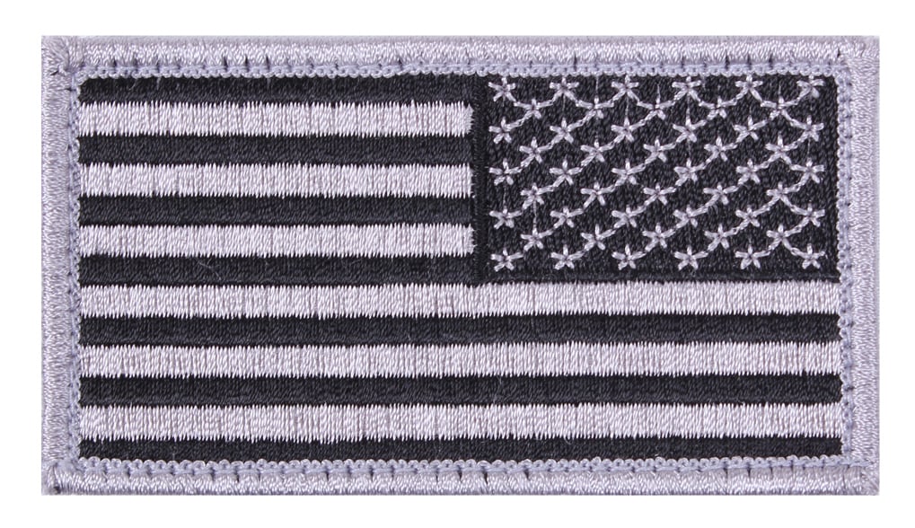 Rothco American Flag Patch - Hook Back, Black - Silver, Orientation Reverse