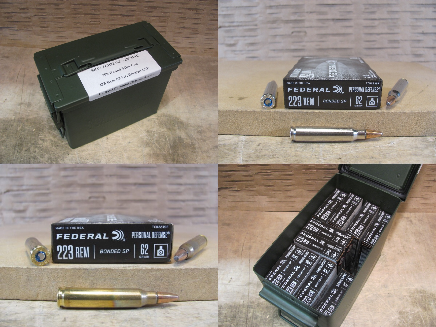 200 Round Can – 223 Rem 62 Grain Federal Bonded Soft Point Ammo – TCB223SP – Packed in Mini Ammo Canister