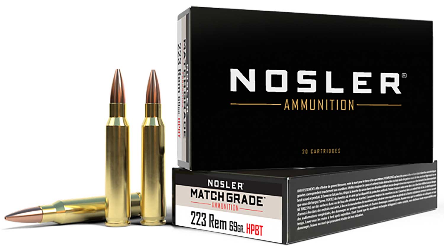 Nosler Match Grade 223 Rem Ammo 69 Gr CCHPBT, 20rds - 60023