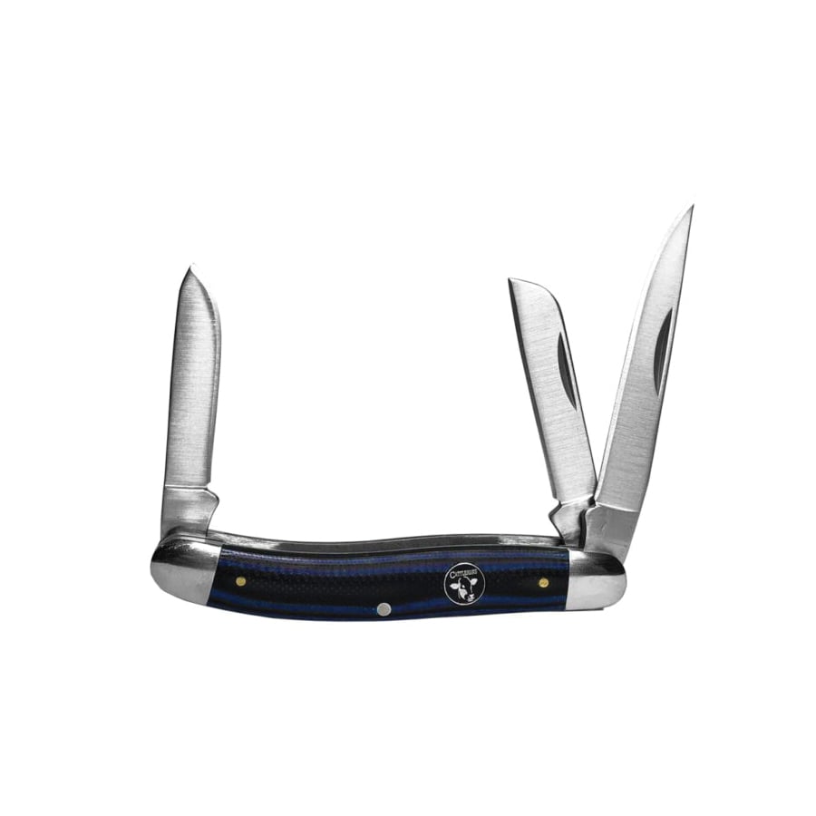 American Buffalo Knife & Tool Cattleman Stockman Cowhand Folding 3 Blade Knife, Black / Blue - RHCC0001GBL