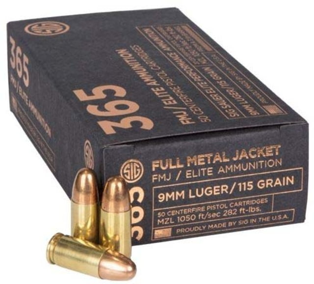 SIG SAUER Elite Ball P365 9mm Luger 115 Grain Full Metal Jacket Brass Cased Centerfire Pistol Ammo 50 Rounds E9