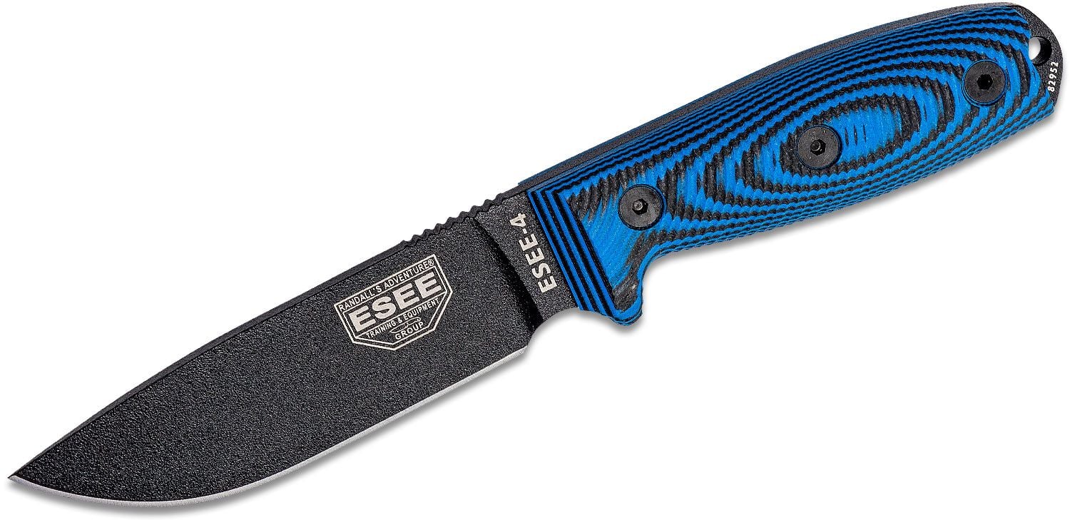 Esee Knives ESEE-4 black blade, blue/black G-10 3D handle, black sheath