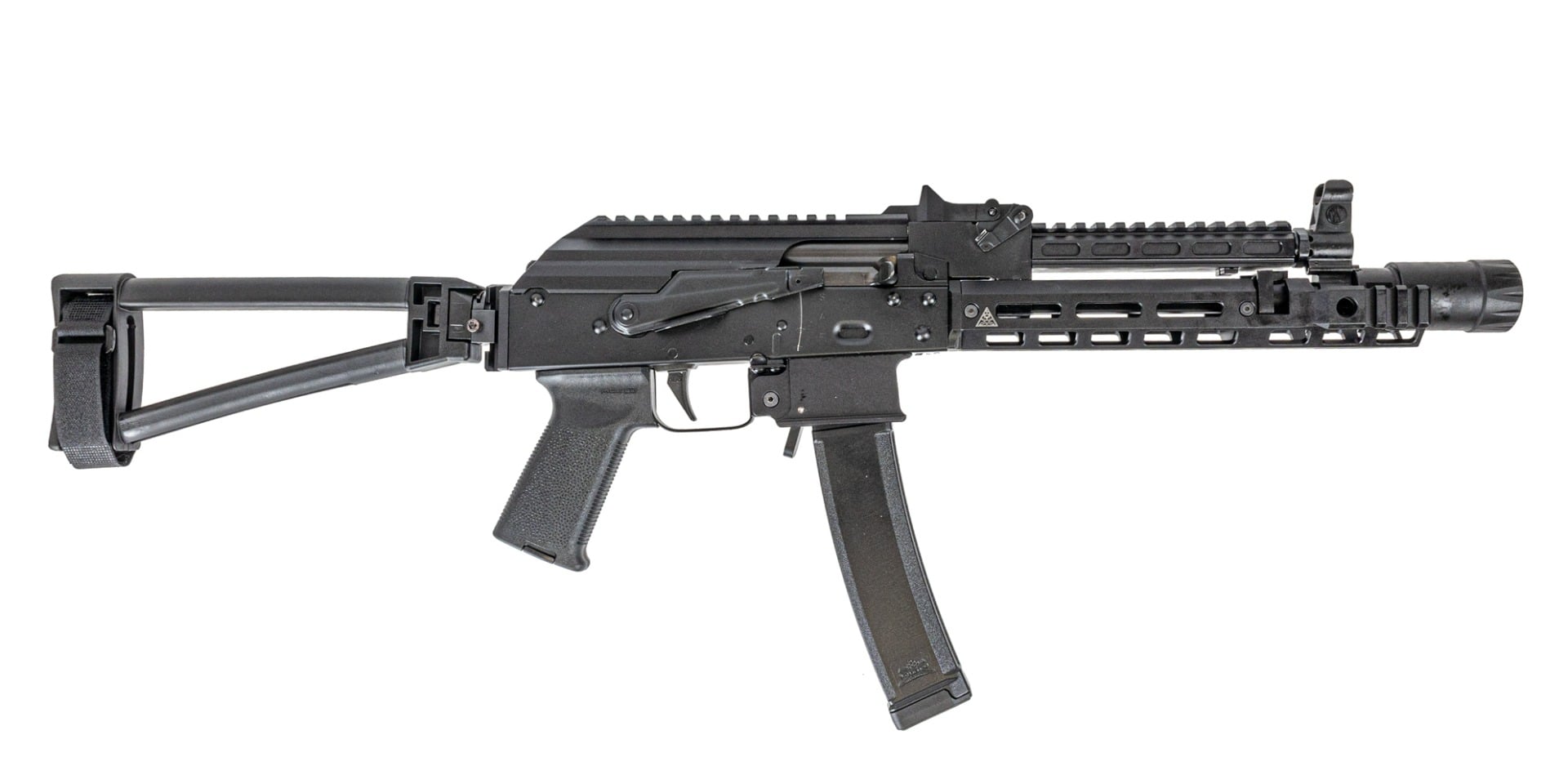 PSA AK-V 9MM Moe ALG With Soviet Arms 9.25" Booster Cut Rail And Gas Tube, And Triangle Side Folding Pistol, Black