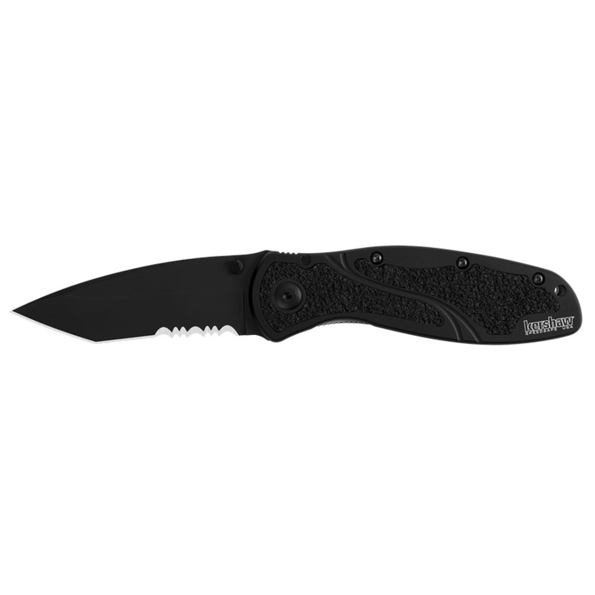 Kershaw Blur 3.375" Serrated Modified Drop Point Assisted Folding Knife, Black - 1670GBBLKST