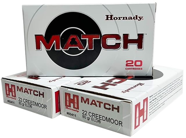 Hornady Match .22 Creedmoor 80 Grain ELD Brass Cased Rifle Ammo 20 Rounds