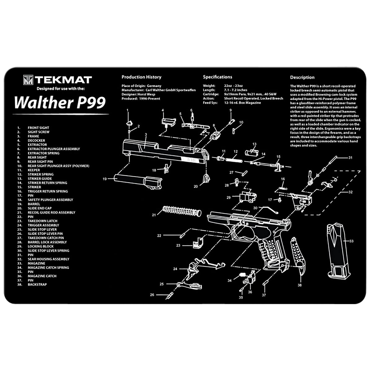 TEKMAT 17" x 11" x 0.13" Gun Cleaning Mat, Black