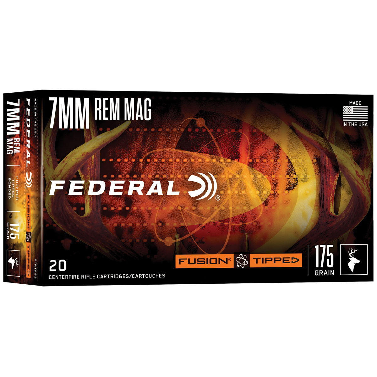 Federal Fusion Tipped 7mm Remington Magnum 175 gr Bonded SP 20rds Rifle Ammo for Precision - F7RTFS2