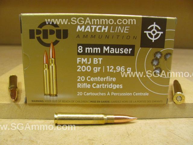 20 Round Box – 8mm Mauser Prvi Partizan 200 Grain FMJ Match Ammo – PPM8
