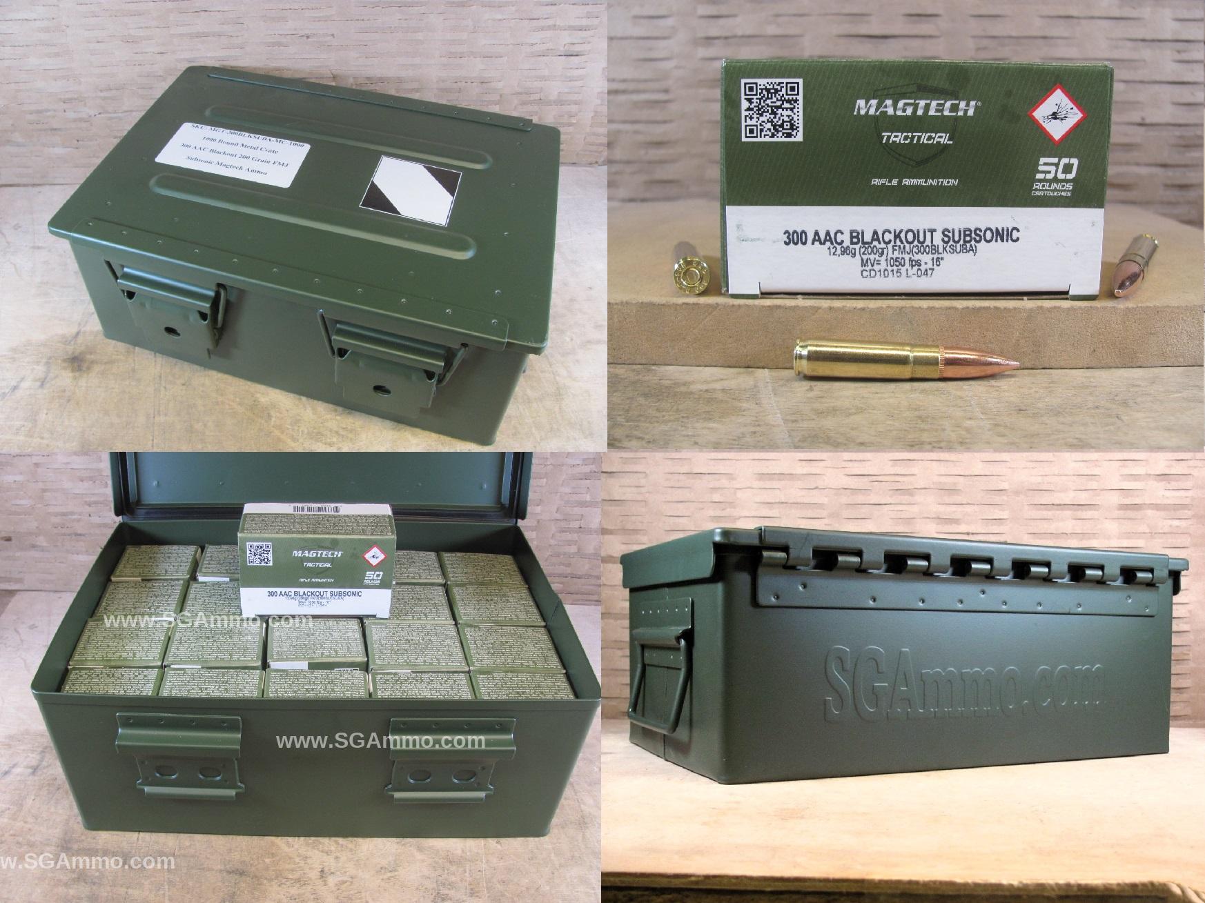 1000 Round Metal Crate Canister – 300 AAC Blackout Subsonic 200 Grain FMJ Magtech Ammo – 300BLKSUBA