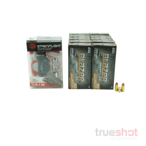 BUNDLE DEAL: Black Streamlight TLR-1 Pistol Light and 500 Rounds of Ammo - CCI 9mm 115 Grain