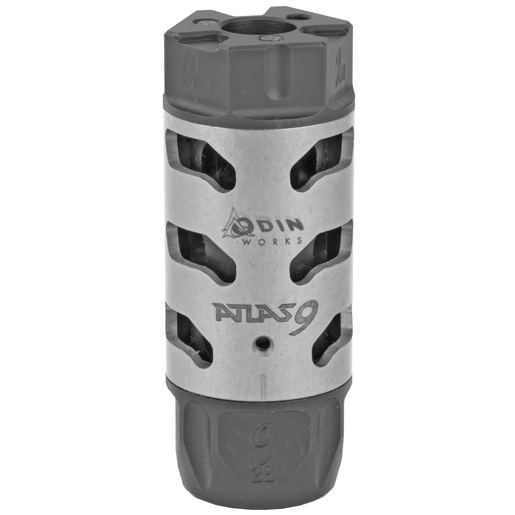 Odin Works Atlas 9, Muzzle Brake, 9mm, 1/2-28 Threaded, Stainless Steel