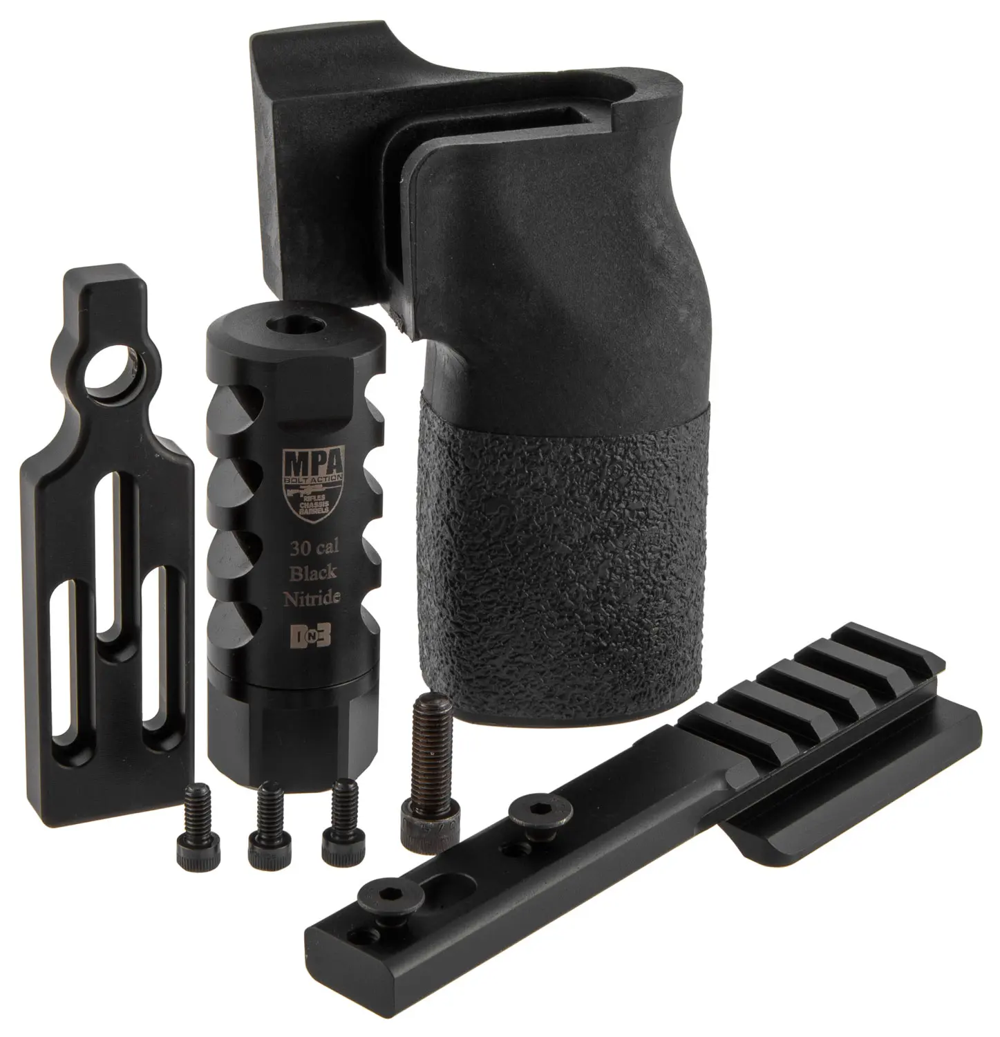 MasterPiece Arms 308PMRACCBUNDLE ACCBundle DN3 Muzzle Brake, Vertical Grip, V4 Spigot Mount Bag Rider For 308 Win MasterPiece Arms PMR