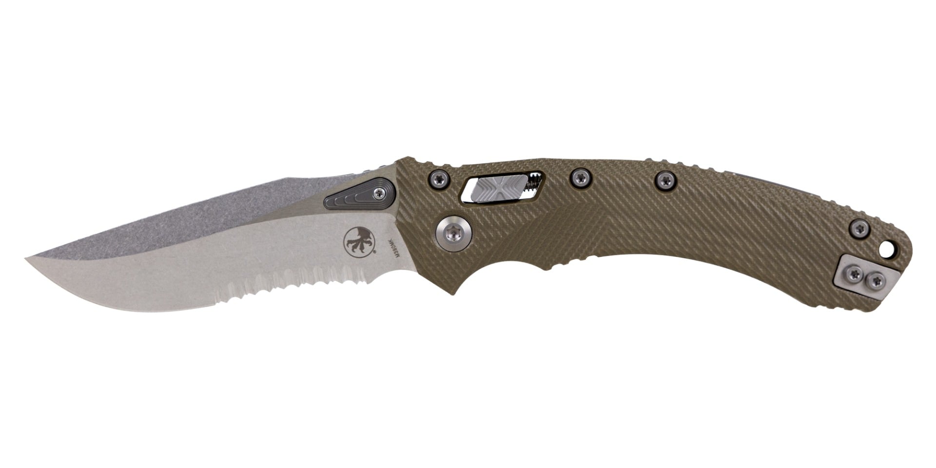Microtech Amphibian Ram-Lok Folding Clip Point Knife Serrated, OD Green - 137RL-11FLGTOD