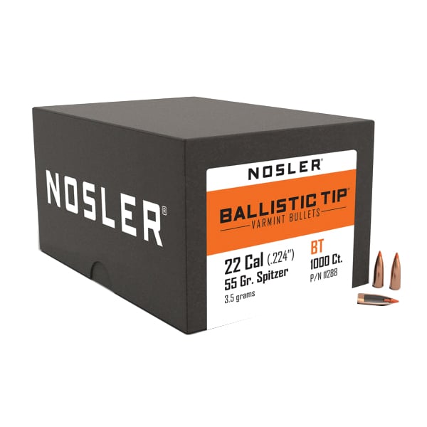 Nosler Ballistic Tip Varmint .22 Cal JBTBT Rifle Bullet, 55 gr 0.224" 1000rds