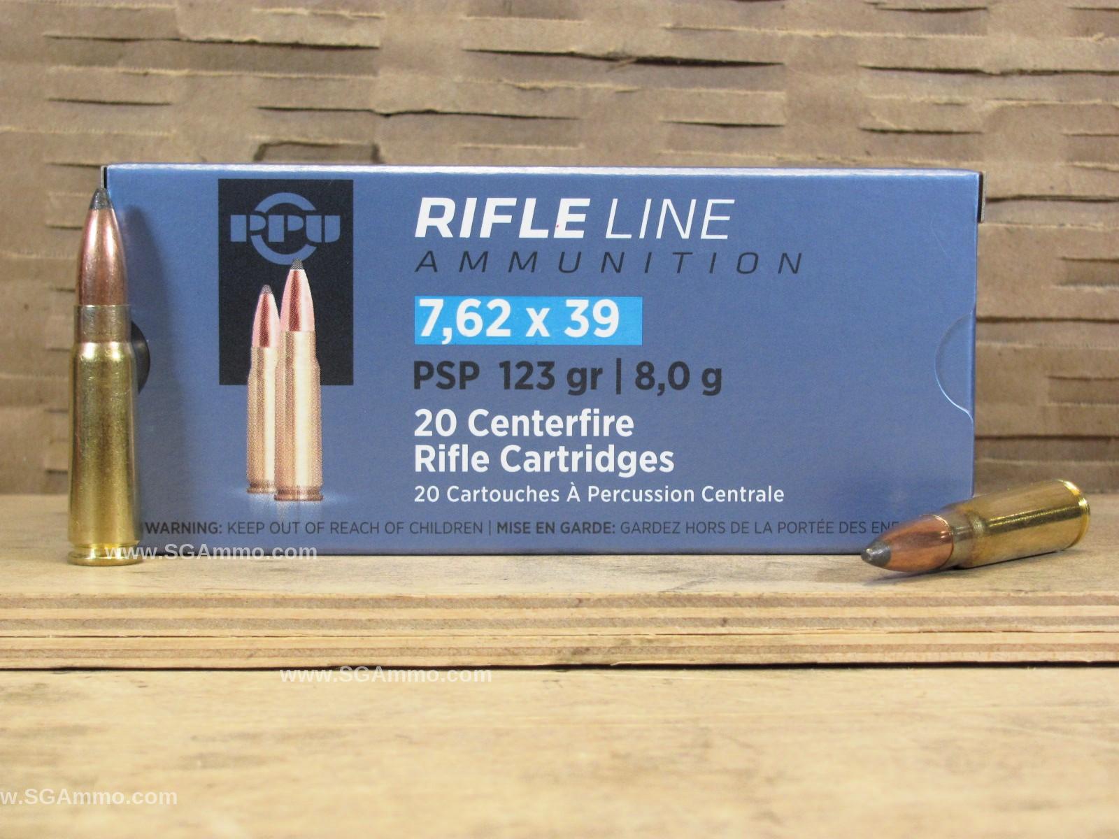 20 Round Box – 7.62×39 123 Grain Pointed Soft Point Prvi Partizan Brass Case Ammo – PP739P