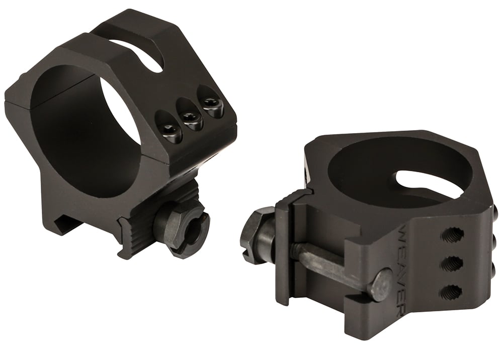 Weaver Tactical Precision 34mm Low 7075 T6 Aluminum 2-Piece 6-Hole Quick Detach Picatinny Ring, Anodized Black - 99682