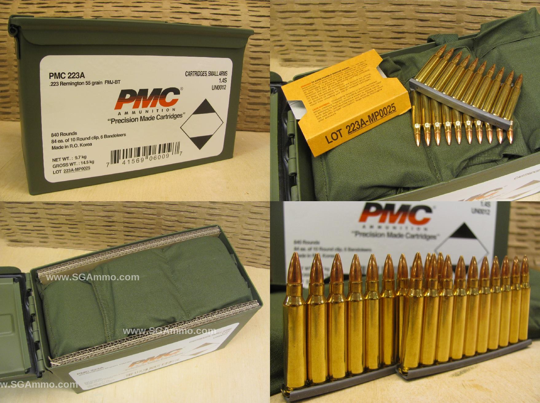 1680 Round Case – 223 Rem 55 Grain FMJ-BT Ammo by PMC on AR15 Stripper Clips and Bandoleers in Ammo Cans – 223AMB – 2 Cans