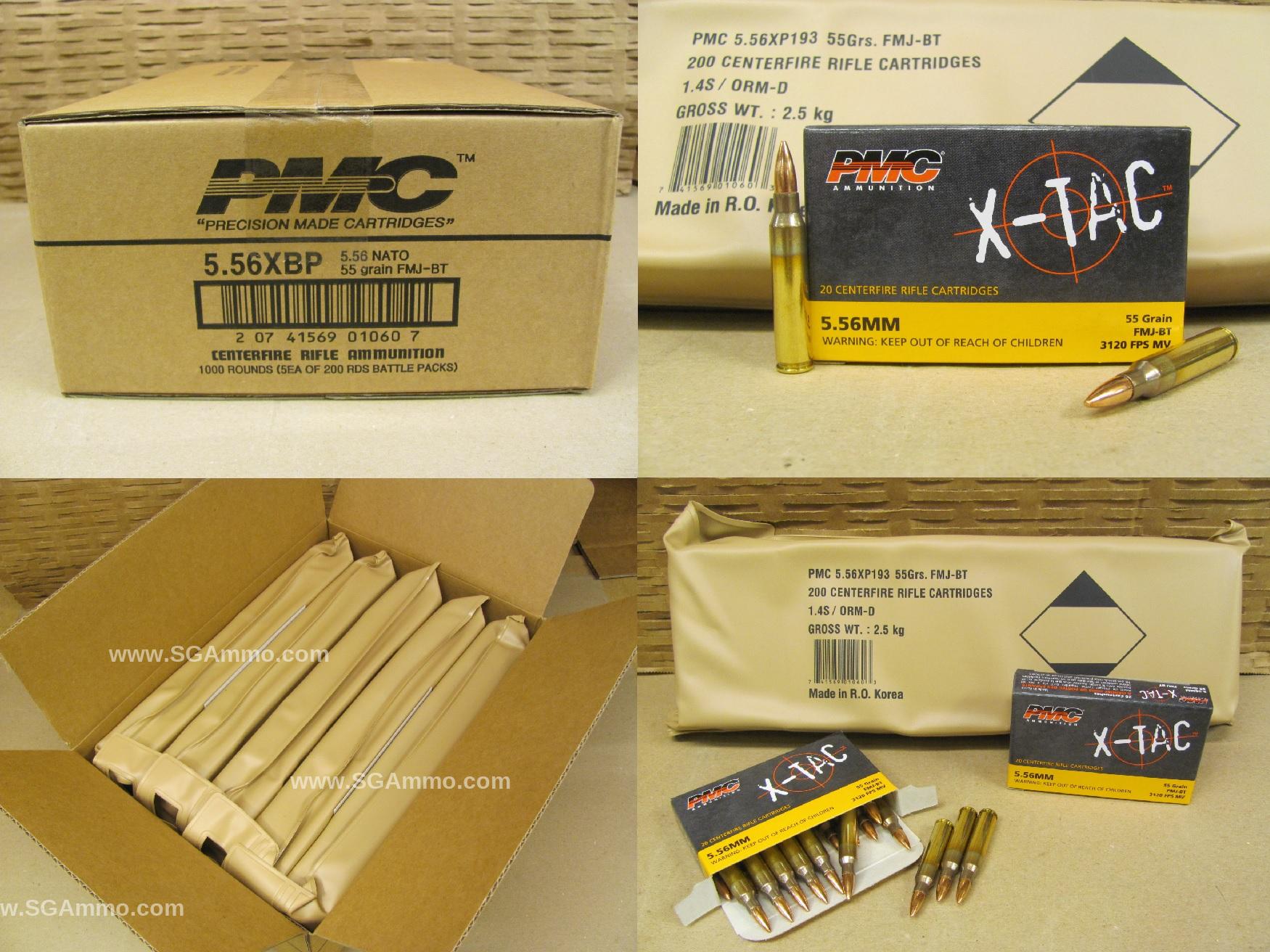 1000 Round Case – 5.56mm M193 FMJ 55 Grain PMC Ammo in Battle Packs – 556XBP