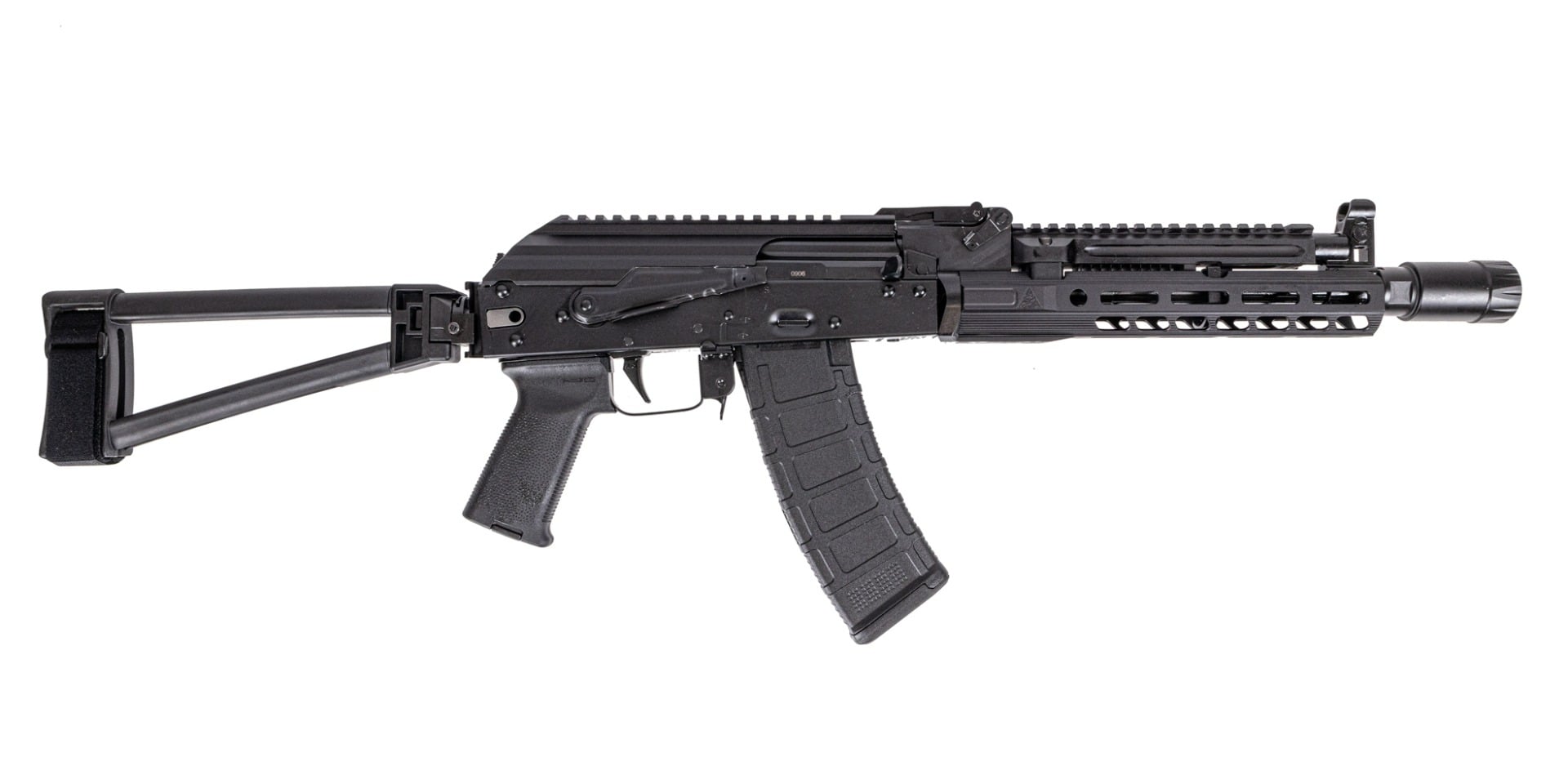 PSA AK-105 Triangle Side Folding Pistol with PSA-SLR SOLO 9.45 Rail, ALG Trigger, Linear Comp, Hinged Dust Cover, Toolcraft Bolt, Trunnion, and Carrier