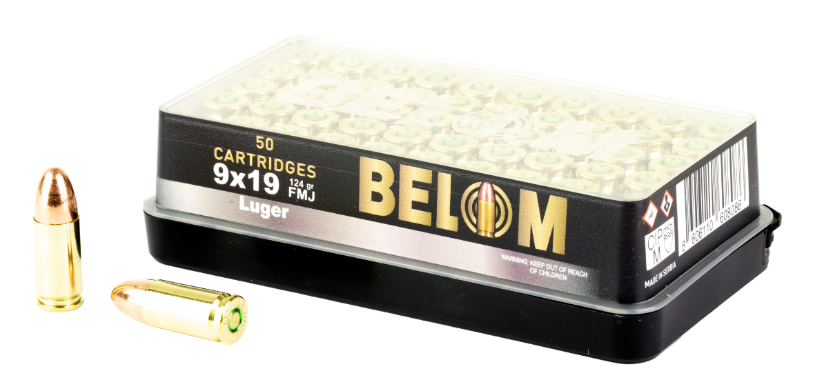 BELOM 9MM 124GR FMJ BRASS 50/1000 - No Credit Card Fees - Low, flat rate shipping