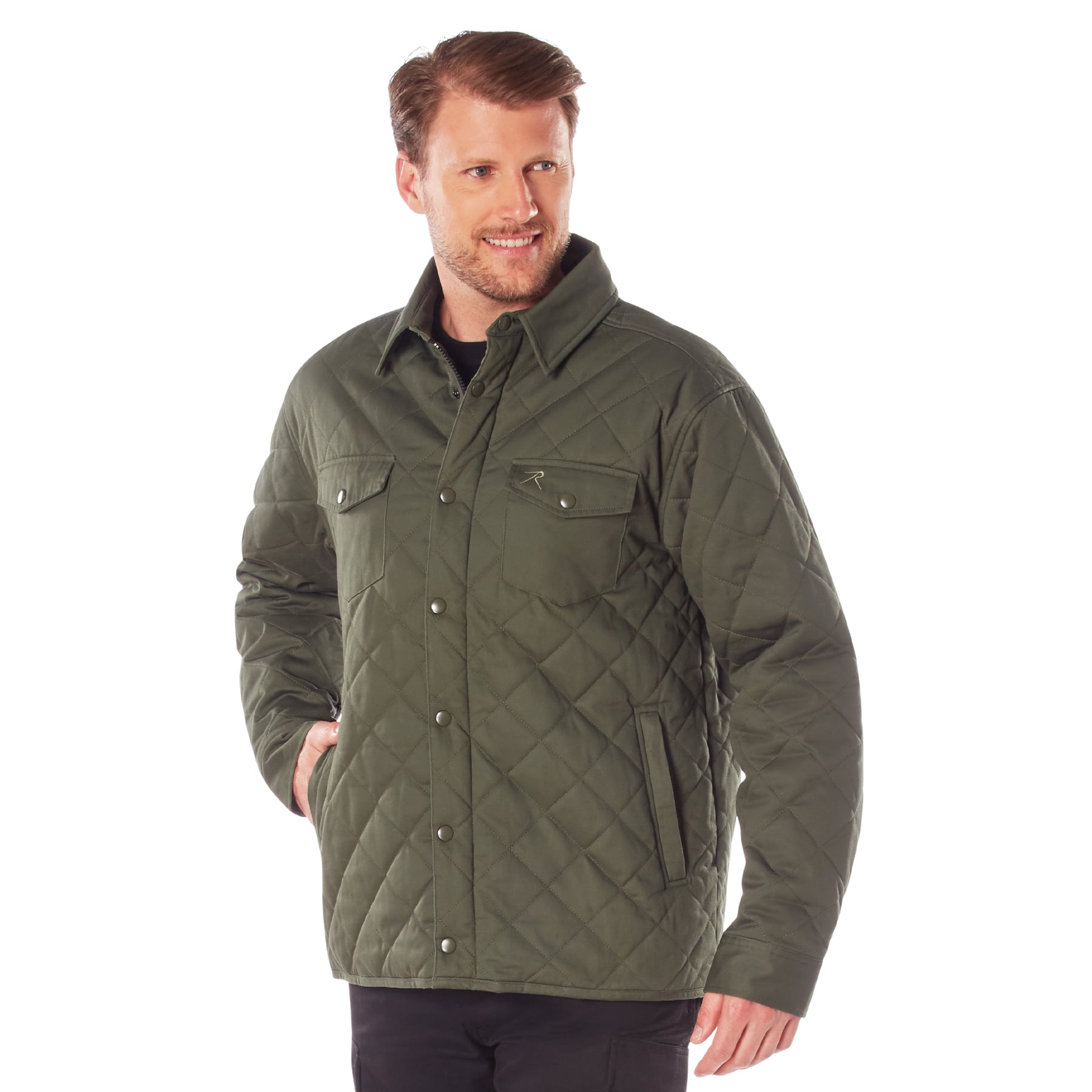Rothco Diamond Quilted Cotton Jacket - Olive Drab, Large